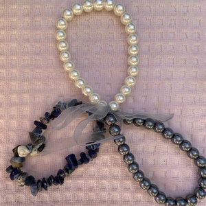 Pretty Set of 3 Grey Faux Pearl, White Faux Pearl & Sodalite Nugget Bracelets